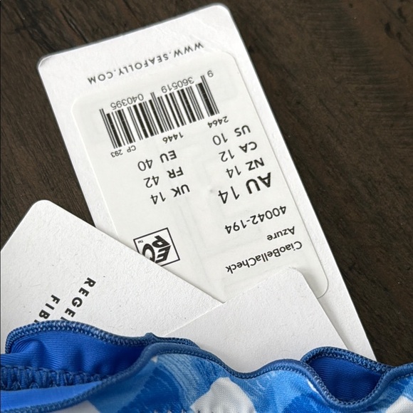 Seafolly US 10 Hipster Tie Side Ciao Bella Check Azure Blue White Gingham Bikini - Picture 4 of 10